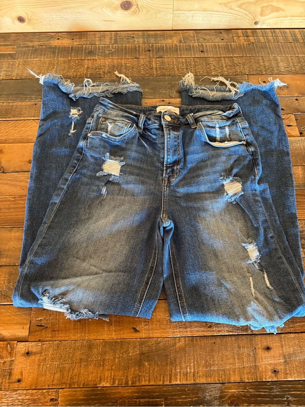 Women's Distressed Dark Blue Cropped Jeans